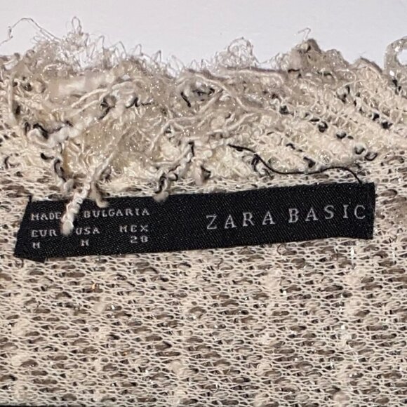 Zara Cropped Tweed Jacket Embroidery on the Back Frayed Trim Cream Size M - Picture 4 of 6